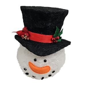 Vintage String and Tinsel Made Snowman with Black Hat w/Red Ribbon Tree Topper
